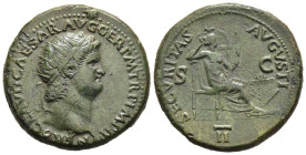 NERO (54-68). Dupondius. Rome.

Obv: NERO CLAVD CAESAR AVG GER P M TR P IMP P P.
Radiate head right.
Rev: SECVRITAS AVGVSTI / S - C.
Securitas seated ...