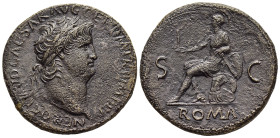 NERO (54-68). Sestertius. Rome.

Obv: NERO CLAVD CAESAR AVG GER P M TR P IMP P P.
Laureate head right.
Rev: S - C / ROMA.
Roma seated left on cuirass,...