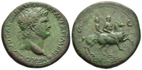 NERO (54-68). Sestertius. Lugdunum.

Obv: NERO CLAVD CAESAR AVG GER P M TR P IMP P P.
Laureate head right, with globe at point of neck.
Rev: S C / DEC...