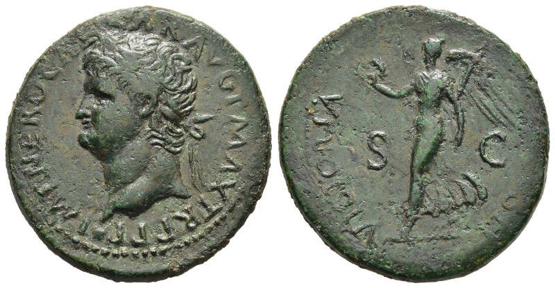 NERO (54-68). Dupondius. Rome.

Obv: IMP NERO CAESAR AVG P MAX TR P P P.
Laureat...