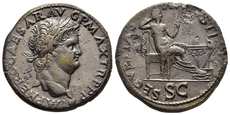 NERO (54-68). Dupondius. Lugdunum.

Obv: IMP NERO CAESAR AVG P MAX TR P P P.
Lau...