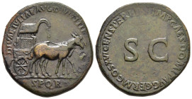 JULIA TITI (Augusta, 79-90/1). Sestertius. Rome.

Obv: DIVAE IVLIAE AVG TITI F / SPQR.
Carpentum drawn right by two mules.
Rev: IMP CAES DOMIT AVG GER...