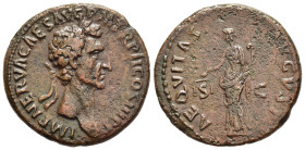 NERVA (96-98). As. Rome.

Obv: IMP NERVA CAES AVG P M TR P COS III P P.
Laureate head right.
Rev: AEQVITAS AVGVST / S - C.
Aequitas standing left, hol...