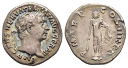 TRAJAN (98-117). Denarius. Rome.

Obv: IMP CAES NERVA TRAIAN AVG GERM.
Laureate head right.
Rev: P M TR P COS IIII P P.
Hercules standing facing on lo...