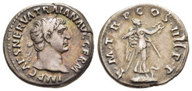 TRAJAN (98-117). Denarius. Rome.

Obv: IMP CAES NERVA TRAIAN AVG GERM.
Laureate bust right, with slight drapery.
Rev: P M TR P COS IIII P P.
Victory s...