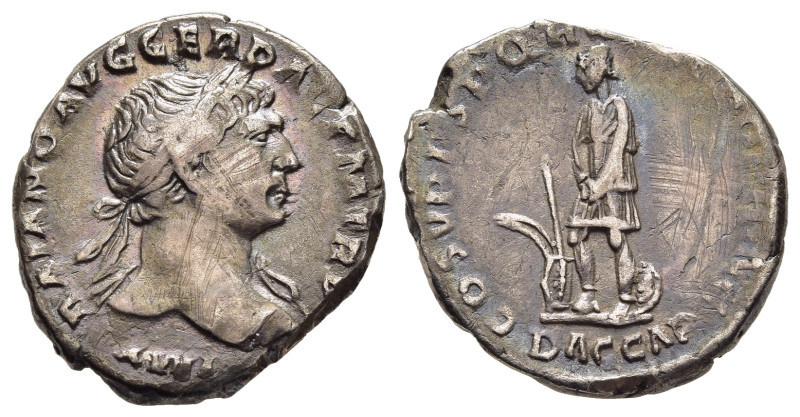 TRAJAN (98-117). Denarius. Rome.

Obv: IMP TRAIANO AVG GER DAC P M TR P.
Laureat...