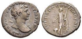 TRAJAN (98-117). Denarius. Rome.

Obv: IMP TRAIANO AVG GER DAC P M TR P.
Laureate bust right, with slight drapery.
Rev: COS V P P S P Q R OPTIMO PRINC...