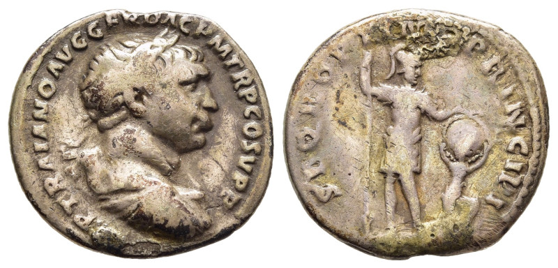 TRAJAN (98-117). Denarius. Rome.

Obv: IMP TRAIANO AVG GER DAC P M TR P COS V P ...