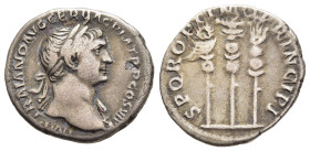 TRAJAN (98-117). Denarius. Rome.

Obv: IMP TRAIANO AVG GER DAC P M TR P COS VI P P.
Laureate bust right, slight drapery on far shoulder.
Rev: SPQR OPT...