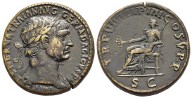 TRAJAN (98-117). Sestertius. Rome.

Obv: IMP CAES NERVA TRAIAN AVG GERM DACICVS PM. 
Laureate bust with slight drapery right.
Rev: TR P VII IMP IIII C...