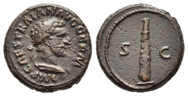 TRAJAN (98-117). Quadrans. Rome.

Obv: IMP CAES TRAIAN AVG GERM.
Laureate bust of Hercules right, wearing lion skin.
Rev: S - C.
Club.

Woytek 603b2; ...