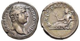 HADRIAN (117-138). Denarius. Rome. "Travel Series" issue.

Obv: HADRIANVS AVG COS III P P.
Bare head right.
Rev: HISPANIA.
Hispania reclining left, ho...