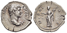 HADRIAN (117-138). Denarius. Rome.

Obv: HADRIANVS AVG COS III P P.
Bare headed, draped and cuirassed bust right .
Rev: MONETA AVG.
Moneta standing le...