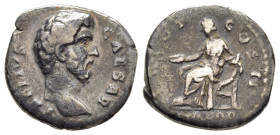 AELIUS (Caesar, 136-138). Denarius. Rome.

Obv: L AELIVS CAESAR.
Bare head right.
Rev: TR POT COS II // CONCORD.
Concordia seated left on throne, hold...