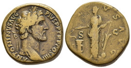 ANTONINUS PIUS (138-161). Sestertius. Rome.

Obv: ANTONINVS AVG PIVS P P TR P COS IIII.
Laureate head right.
Rev: SALVS AVG / S - C.
Salus standing le...