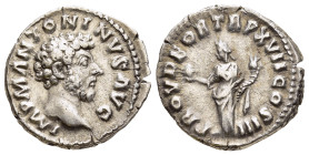 MARCUS AURELIUS (161-180). Denarius. Rome.

Obv: IMP M ANTONINVS AVG.
Bare-headed bust right, with slight drapery.
Rev: PROV DEOR TR P XVII COS III.
P...