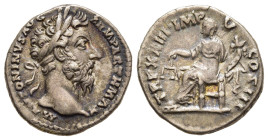 MARCUS AURELIUS (161-180). Denarius. Rome.

Obv: M ANTONINVS AVG ARM PARTH MAX.
Laureate head right.
Rev: TR P XXIII IMP V COS III.
Aequitas seated le...