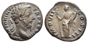 MARCUS AURELIUS (161-180). Denarius. Rome.

Obv: M ANTONINVS AVG TR P XXVIII.
Laureate head to right.
Rev: IMP VII COS III. 
Felicitas standing facing...