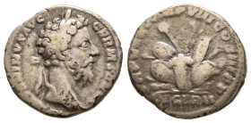 MARCUS AURELIUS (161-180). Denarius. Rome.

Obv: M ANTONINVS AVG GERM SARM.
Laureate head right.
Rev: TR P XXXI IMP VIII COS III P P / DE GERM.
Pile o...
