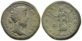 MARCUS AURELIUS (161-180). Dupondius. Rome.

Obv: M ANTONINVS AVG ARM PARTH MAX.
Radiate head right.
Rev: TR POT XXII IMP V COS III.
Victory advancing...