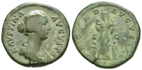 FAUSTINA II (Augusta, 147-175). Sestertius. Rome.

Obv: FAVSTINA AVGVSTA.
Draped bust right.
Rev: FECVND AVGVSTAE / S - C.
Fecunditas standing facing,...