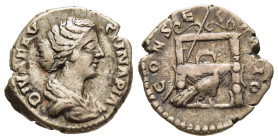 DIVA FAUSTINA II (Died 175/6). Denarius. Rome. Struck under Marcus Aurelius.

Obv: DIVA FAVSTINA PIA.
Draped bust right.
Rev: CONSECRATIO.
Draped thro...