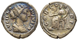 LUCILLA (Augusta, 164-182). Denarius. Rome.

Obv: LVCILLA AVGVSTA.
Draped bust right.
Rev: CONCORDIA.
Concordia seated left on throne, holding patera ...