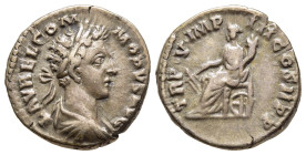 COMMODUS (177-192). Denarius. Rome.

Obv: L AVREL COMMODVS AVG.
Laureate, draped and cuirassed bust right.
Rev: TR P V IMP III COS II P P.
Fortuna sea...