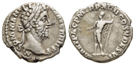COMMODUS (177-192). Denarius. Rome.

Obv: M COMM ANT P FEL AVG BRIT P P.
Laureate head right.
Rev: MART PAC P M TR P XIIII COS V DES VI
Mars standing ...