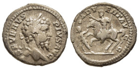 SEPTIMIUS SEVERUS (193-211). Denarius. Rome.

Obv: SEVERVS PIVS AVG.
Laureate head right.
Rev: ADVENT AVGG.
Septimius Severus on horse rearing left, r...