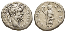 SEPTIMIUS SEVERUS (193-211). Denarius. Emesa.

Obv: IMP CAE L SEP SEV PERT AVG COS II.
Laureate head right.
Rev: BONA SPES.
Spes advancing left, holdi...
