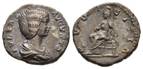 JULIA DOMNA (Augusta, 193-217). Denarius. Laodicea ad Mare.

Obv: IVLIA AVGVSTA.
Draped bust right.
Rev: PVDICITIA.
Pudicitia seated left on throne, p...
