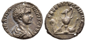 CARACALLA (Caesar, 195-197). Denarius. Rome.

Obv: M AVR ANTONINVS CAES.
Bare-headed, draped and cuirassed bust right.
Rev: SEVERI AVG PII FIL.
Lituus...