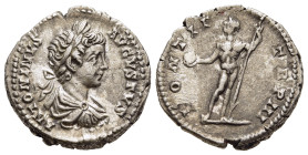 CARACALLA (198-217). Denarius. Rome.

Obv: ANTONINVS AVGVSTVS.
Laureate, draped and cuirassed bust right.
Rev: PONTIF TR P III.
Sol standing facing, h...