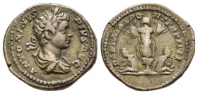 CARACALLA (198-217). Denarius. Rome.

Obv: ANTONINVS PIVS AVG.
Laureate and draped bust right.
Rev: PART MAX PONT TR P IIII.
Trophy and arms flanked b...
