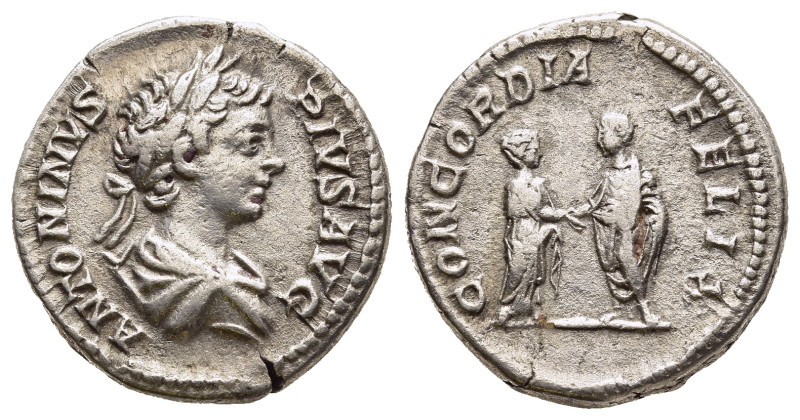 CARACALLA (198-217). Denarius. Rome.

Obv: ANTONINVS PIVS AVG.
Laureate and drap...