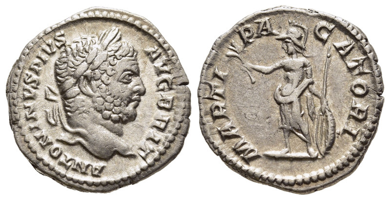 CARACALLA (198-217). Denarius. Rome.

Obv: ANTONINVS PIVS AVG BRIT.
Laureate hea...