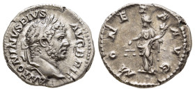 CARACALLA (198-217). Denarius. Rome.

Obv: ANTONINVS PIVS AVG BRIT.
Laureate head right.
Rev: MONETA AVG.
Moneta standing left, holding scales and cor...