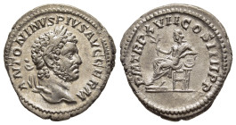 CARACALLA (198-217). Denarius. Rome.

Obv: ANTONINVS PIVS AVG GERM.
Laureate head right.
Rev: P M TR P XVII COS IIII P P.
Apollo seated left, holding ...