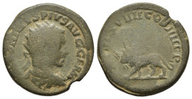 CARACALLA (198-217). Antoninianus. Contemporary AE imitation.

Obv: ANTONINVS PIVS AVG GERM.
Radiate and draped bust right.
Rev: P M TR P XVIII COS II...
