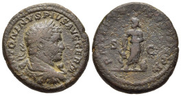 CARACALLA (198-217). As. Rome.

Obv: ANTONINVS PIVS AVG GERM.
Radiate and cuirassed bust of Caracalla to right, seen from behind. 
Rev: P M TR P XVIII...