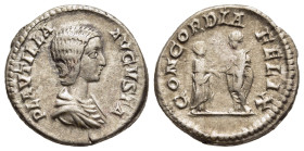 PLAUTILLA (Augusta, 202-205). Denarius. Rome.

Obv: PLAVTILLA AVGVSTA.
Draped bust right.
Rev: CONCORDIA FELIX.
Plautilla and Caracalla standing facin...