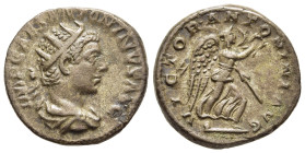 ELAGABALUS (218-222). Antoninianus. Rome.

Obv: IMP CAES ANTONINVS AVG.
Radiate and draped bust right.
Rev: VICTOR ANTONINI AVG.
Victory advancing rig...