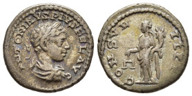 ELAGABALUS (218-222). Denarius. Antioch.

Obv: ANTONINVS PIVS FEL AVG.
Laureate, draped and cuirassed bust right.
Rev: CONSVL II P P.
Aequitas standin...