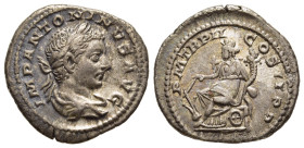 ELAGABALUS (218-222). Denarius. Antioch(?).

Obv: IMP ANTONINVS AVG.
Laureate and draped bust right.
Rev: P M TR P II COS II P P.
Fortuna seated left ...