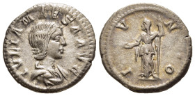 JULIA MAESA (Augusta, 218-224/5). Denarius. Rome.

Obv: IVLIA MAESA AVG.
Draped bust right.
Rev: IVNO.
Juno standing left, holding patera and sceptre....