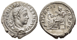 SEVERUS ALEXANDER (222-235). Denarius. Rome.

Obv: IMP C M AVR SEV ALEXAND AVG.
Laureate and draped bust right.
Rev: P M TR P II COS P P.
Salus seated...