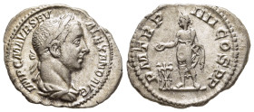 SEVERUS ALEXANDER (222-235). Denarius. Rome.

Obv: IMP C M AVR SEV ALEXAND AVG.
Laureate and draped bust right.
Rev: P M TR P IIII COS P P.
Emperor st...
