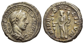 SEVERUS ALEXANDER (222-235). Denarius. Rome.

Obv: IMP C M AVR SEV ALEXAND AVG.
Laureate and draped bust right.
Rev: FIDES MILITVM.
Fides standing lef...