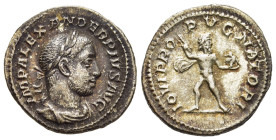 SEVERUS ALEXANDER (222-235). Denarius. Rome.

Obv: IMP ALEXANDER PIVS AVG.
Laureate, draped and cuirassed bust right.
Rev: IOVI PROPVGNATORI.
Jupiter ...